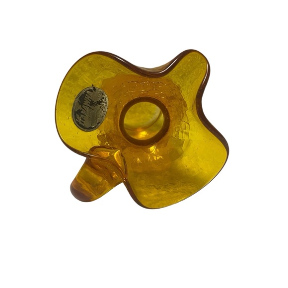 Vintage Kanawha Golden Amber Crackle Pitcher Hand Crafted Glass Ewer - Picture 11 of 12